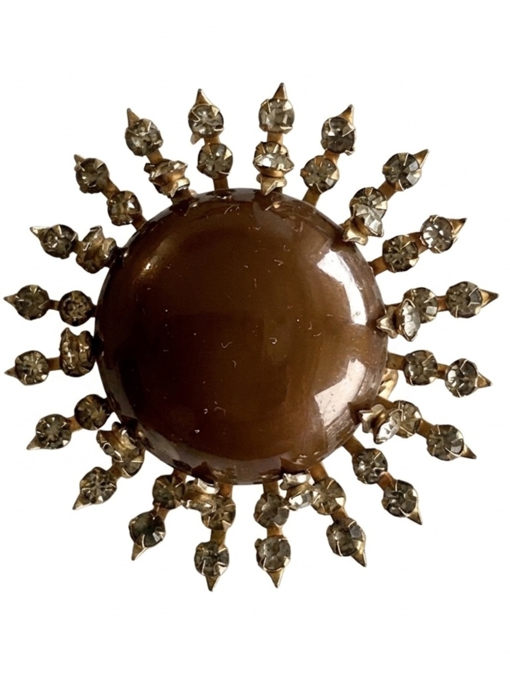 Vintage Gold and Brown Sunburst Pin Brooch